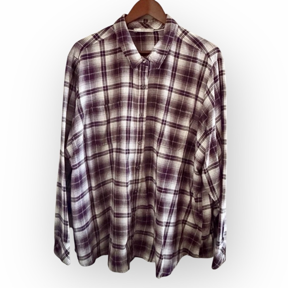 Riders by Lee Purple White Plaid Button Down Shirt 2X Plus Cabincore Gorpcore